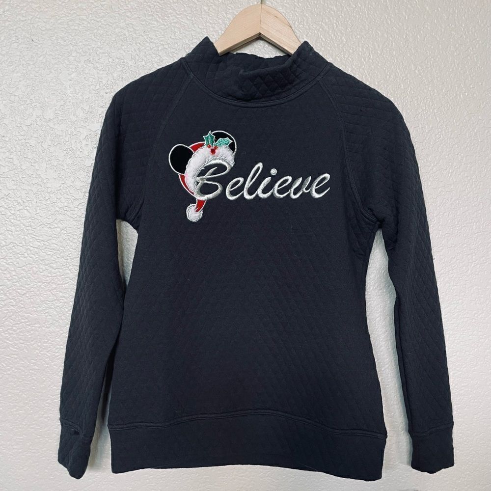 NWT Disney Parks Black “Believe” Christmas Pullover Top Sweater XS